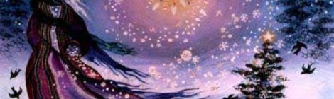 winter solstice image with swirls and snow in a magical wood landscape